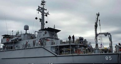 RAN mine hunter HMAS Gascoyne sails in the waters off the coast of Northern Tasmania as part of Fleet Certification Period.