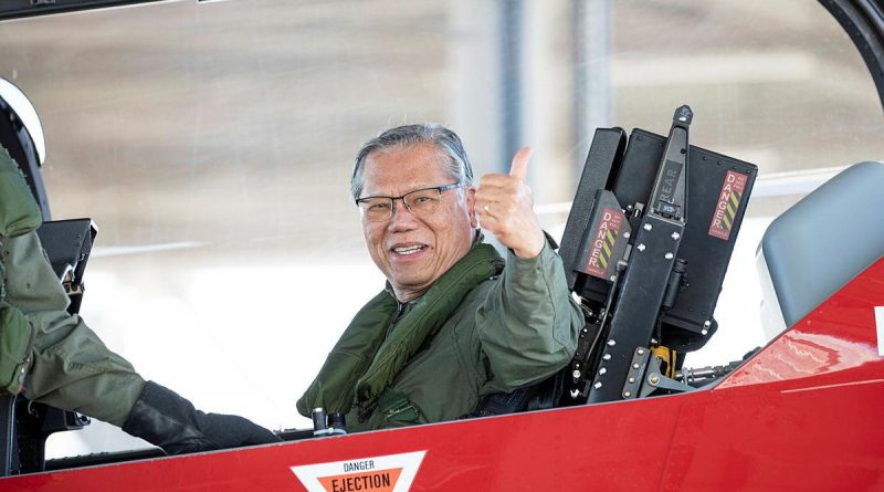 Governor of South Australia Hieu Van Le in a PC-21 aircraft after a flight during his visit to RAAF Edinburgh, South Australia. Photo by Leading Aircraftman Sam Price.