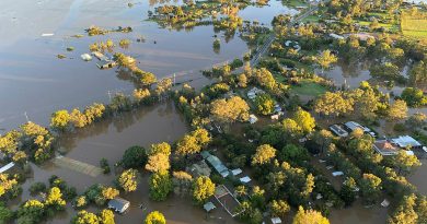 Floodwaters around RAAF Base Richmond, NSW. Photo byRADM Robert Plath.