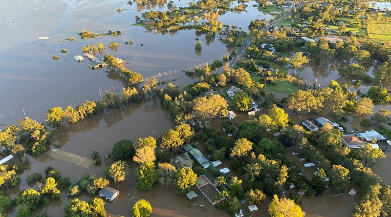 Floodwaters around RAAF Base Richmond, NSW. Photo byRADM Robert Plath.