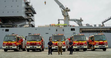 The ADF has delivered five fire trucks, donated by the Queensland Fire and Emergency Service, to Port Moresby, Papua New Guinea. Photo by Roberto Garcia.