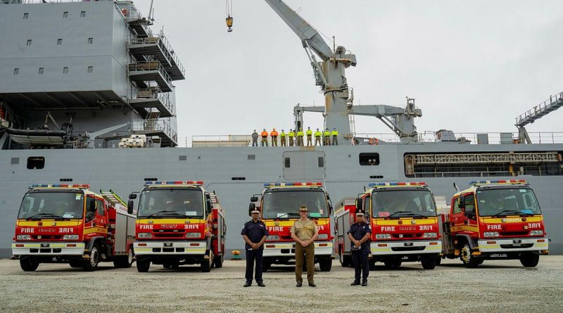 The ADF has delivered five fire trucks, donated by the Queensland Fire and Emergency Service, to Port Moresby, Papua New Guinea. Photo by Roberto Garcia.