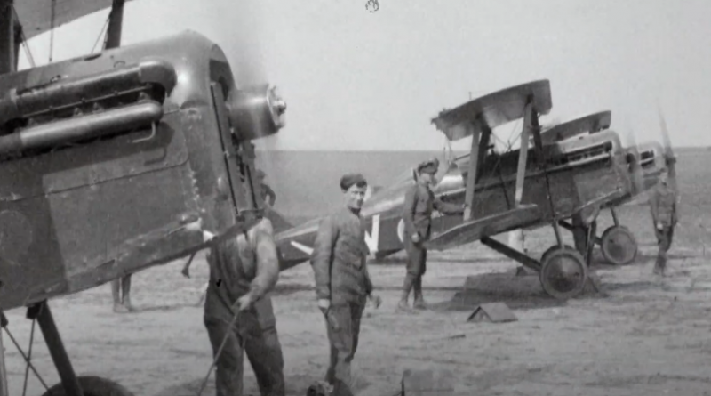 2 Sqn Royal Flying Core S.E.5A's at the Western Front WW1. Video screen grab.