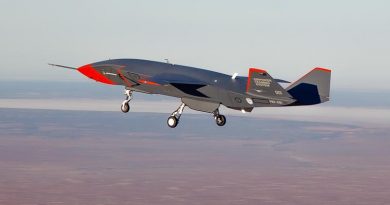 The Boeing Australia, Airpower Teaming System Loyal Wingman conducts its first flight at Woomera, South Australia. Photo by Corporal Craig Barrett.