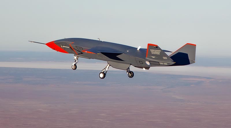 The Boeing Australia, Airpower Teaming System Loyal Wingman conducts its first flight at Woomera, South Australia. Photo by Corporal Craig Barrett.