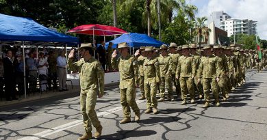 Commanding Officer of Combined Team Uruzgan Rotation Four, Colonel Simon Stuart, leads his unit during the welcome home parade in Darwin. Photo by Corporal Bill Solomon.