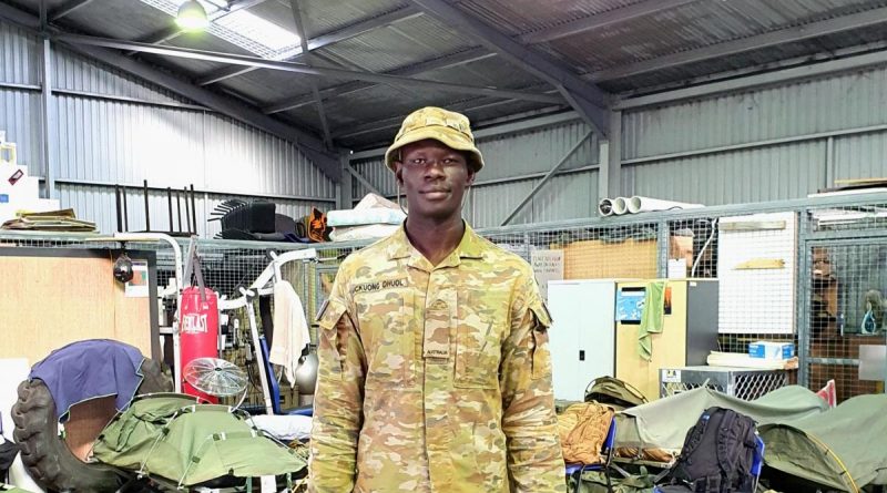 Private John Mckuong Dhuol from the 7th Combat Signal Regiment is supporting Operation NSW Flood Assist at Port Macquarie on the NSW Mid North Coast.