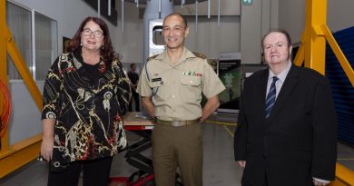 Minister for Defence Industry Melissa Price, Defence Industry Secondee Australian Army Major Mark Vermeer and Founder of Jenkins Engineering Defence Systems Peter Jenkins during the launch of the Defence Industry Secondment Program.