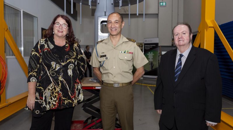 Minister for Defence Industry Melissa Price, Defence Industry Secondee Australian Army Major Mark Vermeer and Founder of Jenkins Engineering Defence Systems Peter Jenkins during the launch of the Defence Industry Secondment Program.