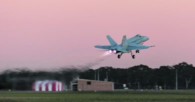 CAPTION: An Air Force F/A-18A Hornet takes off from RAAF Base Williamtown. Story by Flight Sergeant Josa Kohler. Photo by Sergeant David Gibbs