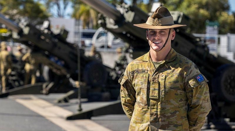 Gunner Cooper McCallum at Gallipoli Barracks Brisbane. Story by Captain Jesse Robilliard. Photo by Corporal Nicole Dorrett.