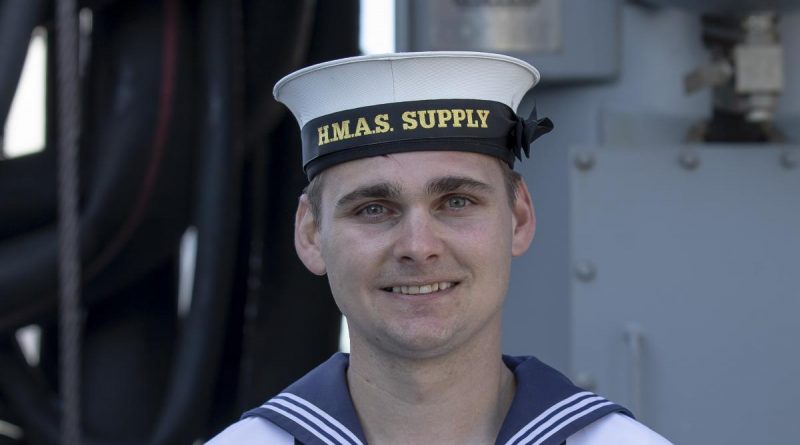 Able Seaman Cody McNulty on board HMAS Supply during her commissioning ceremony at Fleet Base East in Sydney. Story by Lieutenant Jessica Craig. Photo by Sergeant Catherine Kelly.