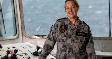 Petty Officer Hayley Barwell in the replenishment-at-sea control room on HMAS Sirius. Story by Lieutenant Geoff Long. Photo by Leading Seaman Thomas Sawtell.