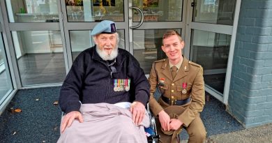 Ex-Corporal George Hepburn, Vietnam veteran of 161st (Independent) Reconnaissance Flight with Craftsman Cameron Powell at Broomfield, Victoria. Story by Captain Carolyn Barnett.