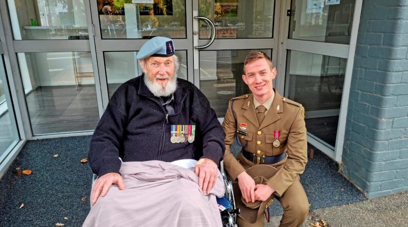 Ex-Corporal George Hepburn, Vietnam veteran of 161st (Independent) Reconnaissance Flight with Craftsman Cameron Powell at Broomfield, Victoria. Story by Captain Carolyn Barnett.