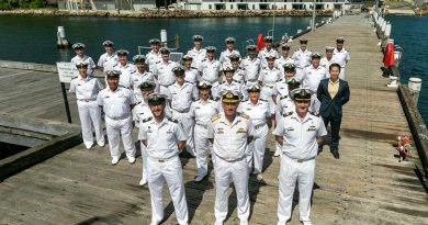 Deputy Chief of Navy Rear Admiral Christopher Smith with Navy chaplains and support staff at HMAS Penguin in Sydney. Story by Chaplain Richard Quadrio. Photo by Leading Seaman Leo Baumgartner.