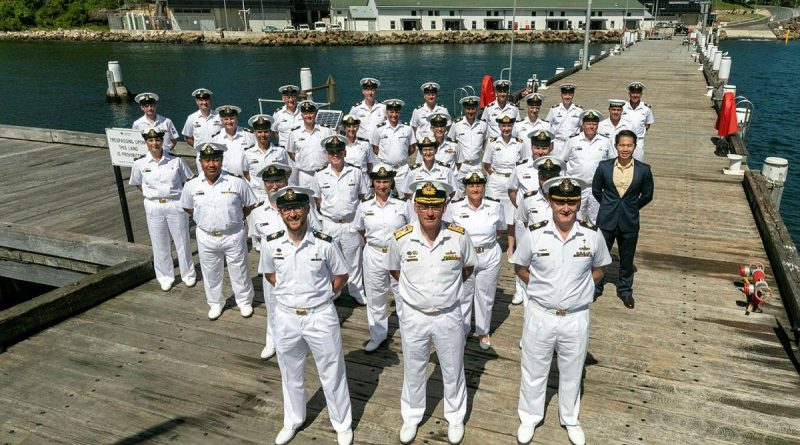 Deputy Chief of Navy Rear Admiral Christopher Smith with Navy chaplains and support staff at HMAS Penguin in Sydney. Story by Chaplain Richard Quadrio. Photo by Leading Seaman Leo Baumgartner.