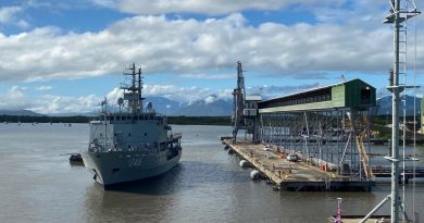 HMAS Melville departing her home port of Cairns to conduct hydrographic survey work in the Bass Strait.