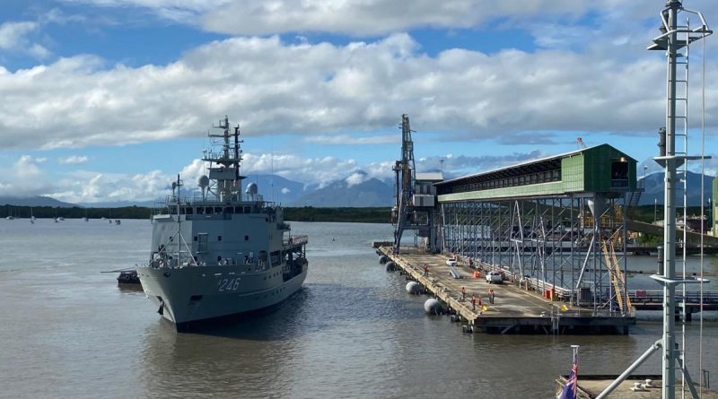 HMAS Melville departing her home port of Cairns to conduct hydrographic survey work in the Bass Strait.