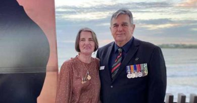Paula and Ian Cavanough after the ANZAC Day Dawn Service in Yeppoon, Queensland, 25 April 2021.