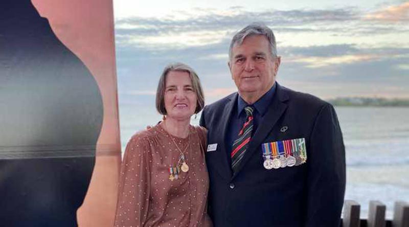 Paula and Ian Cavanough after the ANZAC Day Dawn Service in Yeppoon, Queensland, 25 April 2021.