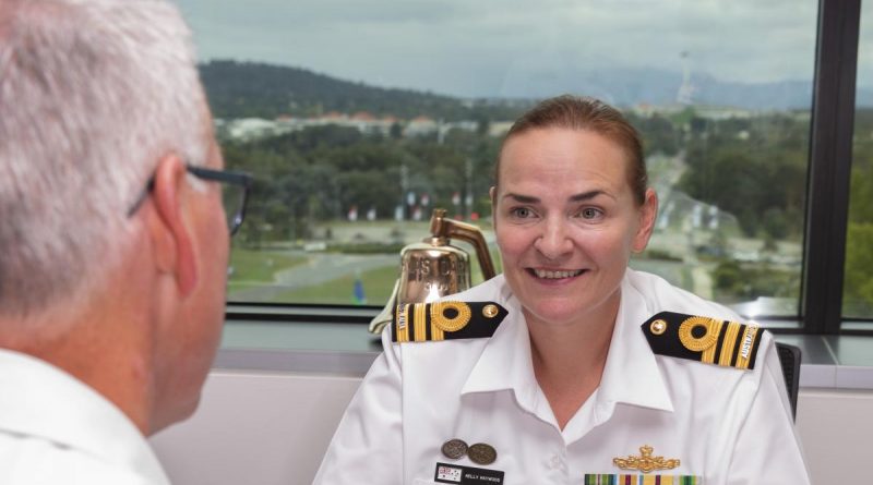 Women’s Strategic Advisor Commander Kelly Haywood meets with Deputy Chief of Navy Rear Admiral Christopher Smith. Story by Private Jacob Joseph. Photo by Private Jacob Joseph.
