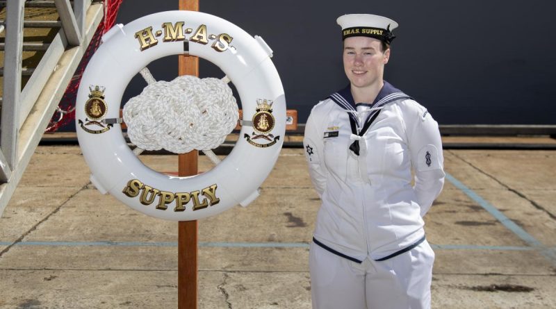 Able Seaman Lily Philips during the commissioning ceremony for HMAS Supply at Fleet Base East in Sydney. Story by Lieutenant Jessica Craig. Photo by Able Seaman Jarryd Capper.