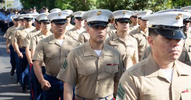 United States Marines from the Marine Rotational Force - Darwin participate in Darwin's 2021 ANZAC Day march. Photo by Petty Officer Peter Thompson.