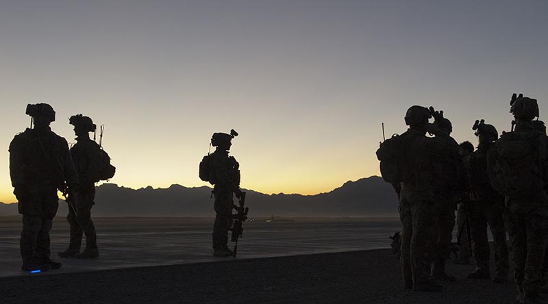 Australian Army soldiers from Special Operations Task Group prepare for a mission at Multi-National Base Tarin Kowt, Uruzgan province, southern Afghanistan, in 2012.