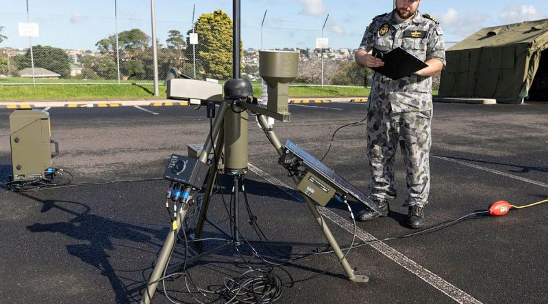 Lieutenant Matthew Bell records readings from the automatic weather station during Exercise Sparrow at HMAS Penguin. Story by Lieutenant Kylea Jones. Photo by Able Seaman Daniel Goodman.