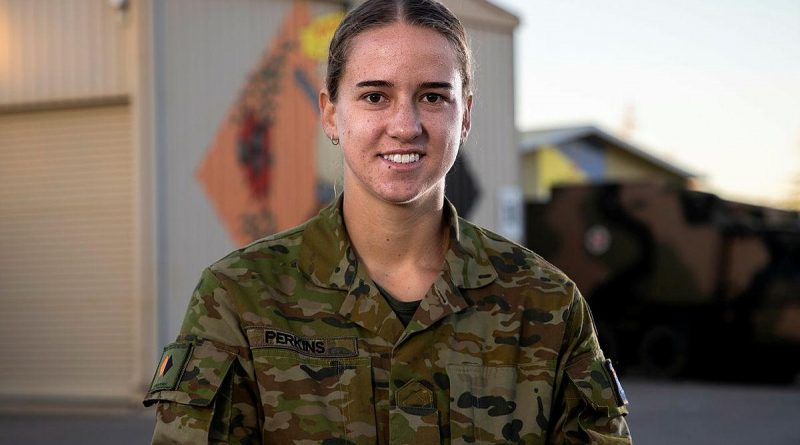 Corporal Zoe Perkins in Geraldton, WA, during Tropical Cylone Seroja recovery. Story by Captain Zoe Griffyn. Photo by Leading Seaman Kieren Whitele.