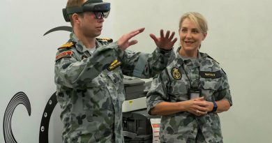 Chief of Navy Vice Admiral Michael Noonan participates in a medical virtual reality demonstration with Lieutenant Commander Irene Navay at the Navy's Centre for Innovation in Sydney. Photo by Able Seaman Leo Dafonte Fernandez.