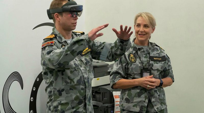 Chief of Navy Vice Admiral Michael Noonan participates in a medical virtual reality demonstration with Lieutenant Commander Irene Navay at the Navy's Centre for Innovation in Sydney. Photo by Able Seaman Leo Dafonte Fernandez.