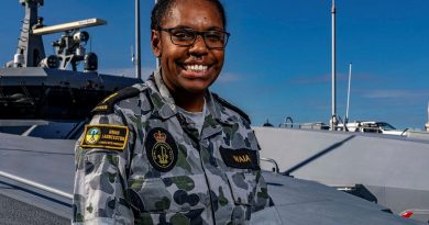 Able Seaman Michaelyn Waia on the forecastle of HMAS Launceston alongside HMAS Coonawarra, Darwin. Story by Sub-Lieutenant Nancy Cotton. Photo by Leading Seaman Shane Cameron.