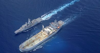 HMA Ships Ballarat and Sirius conduct a replenishment-at-sea in the Karimata Strait. Story by Lieutenant Gary McHugh. Photo by Petty Officer Mumbi.