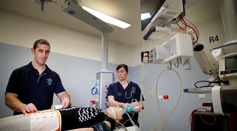 Leading Aircraftman Christopher Griffiths and Corporal Stacey Lesbirel, Medical Technicians from No. 2 Expeditionary Health Squadron at RAAF Base Williamtown, partake in the clinical placement at John Hunter Hospital Emergency Department. Story by Flying Officer Suellen Heath. Photo by Corporal Melina Young.