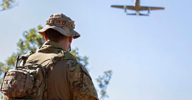 An Australian Army member, participating in the Number 67 Joint Terminal Attack Controller course, confirms target coordinates during Exercise Black Dagger 21-1 held out of Tindal in the Northern Territory. Story by Flight Lieutenant Georgina MacDonald. Photo by Corporal Nicci Freeman.