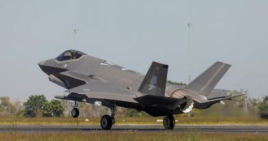 Air Force's F35A Lightning II aircraft touch down for the first time at RAAF base Darwin for exercise Arnhem Thunder 21. Story by Photo by Flight Lieutenant Robert Cochran. Leading Aircraftman Stewart Gould.