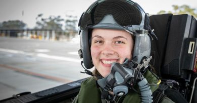 Cadet Under Officer Grace Wilton in the rear seat of a PC-21 aircraft prior to a flight over Adelaide with Aircraft Research and Development Unit pilot Squadron Leader Samuel Da Graca Costa. Story by Flight Lieutenant Georgina MacDonald. Photo by Leading Aircraftman Sam Price.