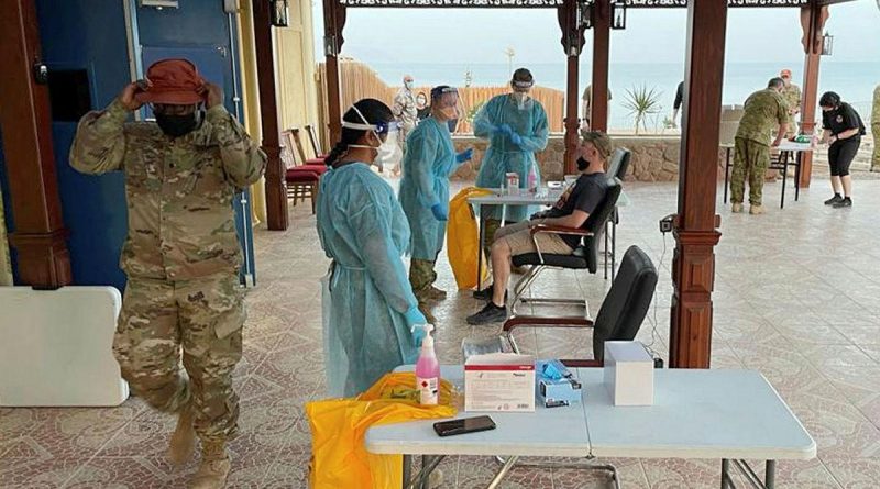 An ADF medical team from Camp Baird in the Middle East testing Multinational Force and Observers' members in the Sinai for COVID-19. Story by Lieutenant Commander Andrew Ragless.