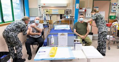 Defence Secretary Greg Moriarty and Chief of the Defence Force General Angus Campbell receive their first dose of the AstraZeneca COVID-19 vaccine at the Duntroon Health Centre, Canberra. Photo by Jay Cronan.