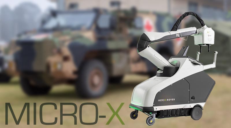 Micro X Rover, deployable X-ray machine. Background photo by Sergeant Bill Solomou.