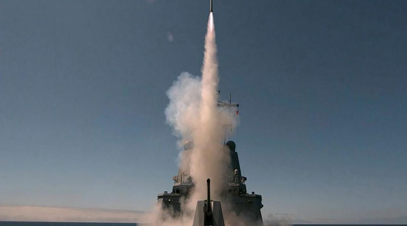 An Evolved Sea Sparrow Missile is fired from HMAS Sydney for the first time during Sydney’s sea qualification trials off the coast of the United States. Story by Lieutenant Commander Benjamin King. Photo by Matt Skirde.