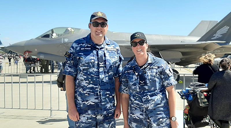 Leading Aircraftman Will Pinkerton and Leading Aircraftwoman Kate King at Avalon Air Show, Victoria.