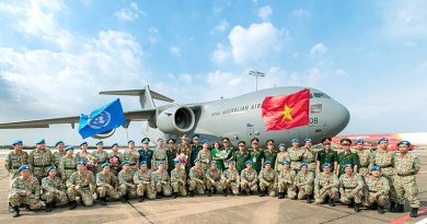 Vietnamese peacekeepers preparing to deploy to South Sudan on RAAF C-17A Globemaster III from Ho Chi Minh City. Photo by Cần Thơ Kỷ Yếu.