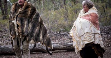 Uncle Shane and Aunty Joanne welcome newly arrived Army and APS members to the Puckapunyal Military Area during a ceremony at the base yarning circle. Story by Major Peta Langbehn. Photo by Corporal Jessica Haines-Hann.