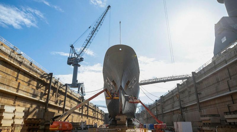 HMAS Parramatta in the Captain Cook Graving Dock last year. The dry dock has been recognised as a National Engineering Landmark by Engineers Australia. Story by Lieutenant Brendan Trembath.