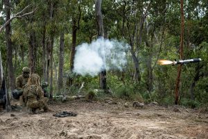 Soldiers from the 6th Battalion, Royal Australian Regiment fire a Javelin anti-armour weapon during a live-fire defence serial held for Exercise Diamond Walk at Shoalwater Bay, Queensland. Photo by Private Jacob Hilton.