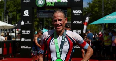 Captain Daniel Judd was the first ADF member across the line in the 70.3 half Ironman in Cairns and second overall in the 45-49 age group. Story and photo by Warrant Officer Class 2 Max Bree.