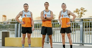 Flight Lieutenants Luke Brown, left, Peter Spearman and Joel Ingram, during a training session for the 48forM8s challenge in Brisbane, Queensland. Story by Captain Carolyn Barnett.